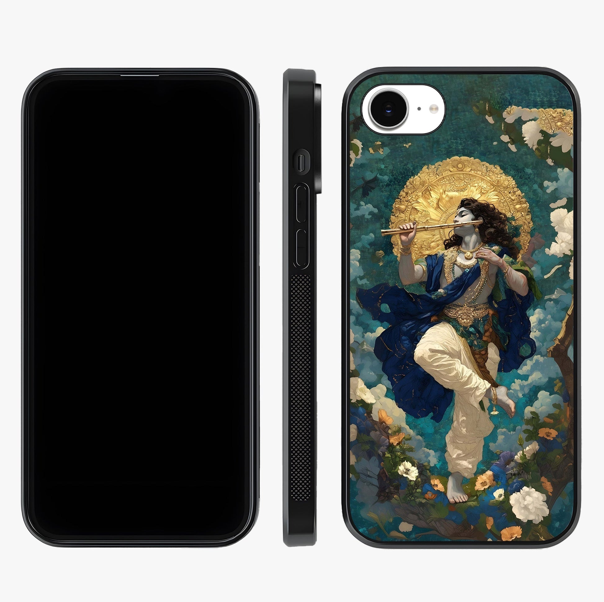 Divine Krishna Art Glass Case displayed upright for full design visibility and premium finish.