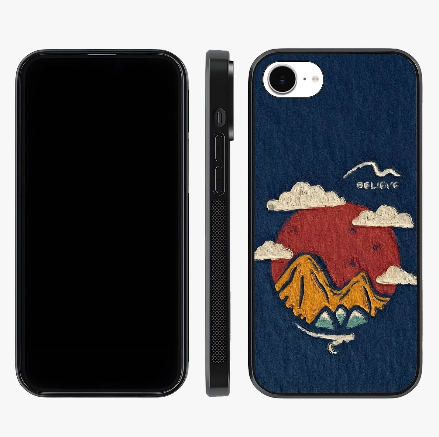 Dream Beyond Mountains Glass Case displayed upright for full design visibility and premium finish.