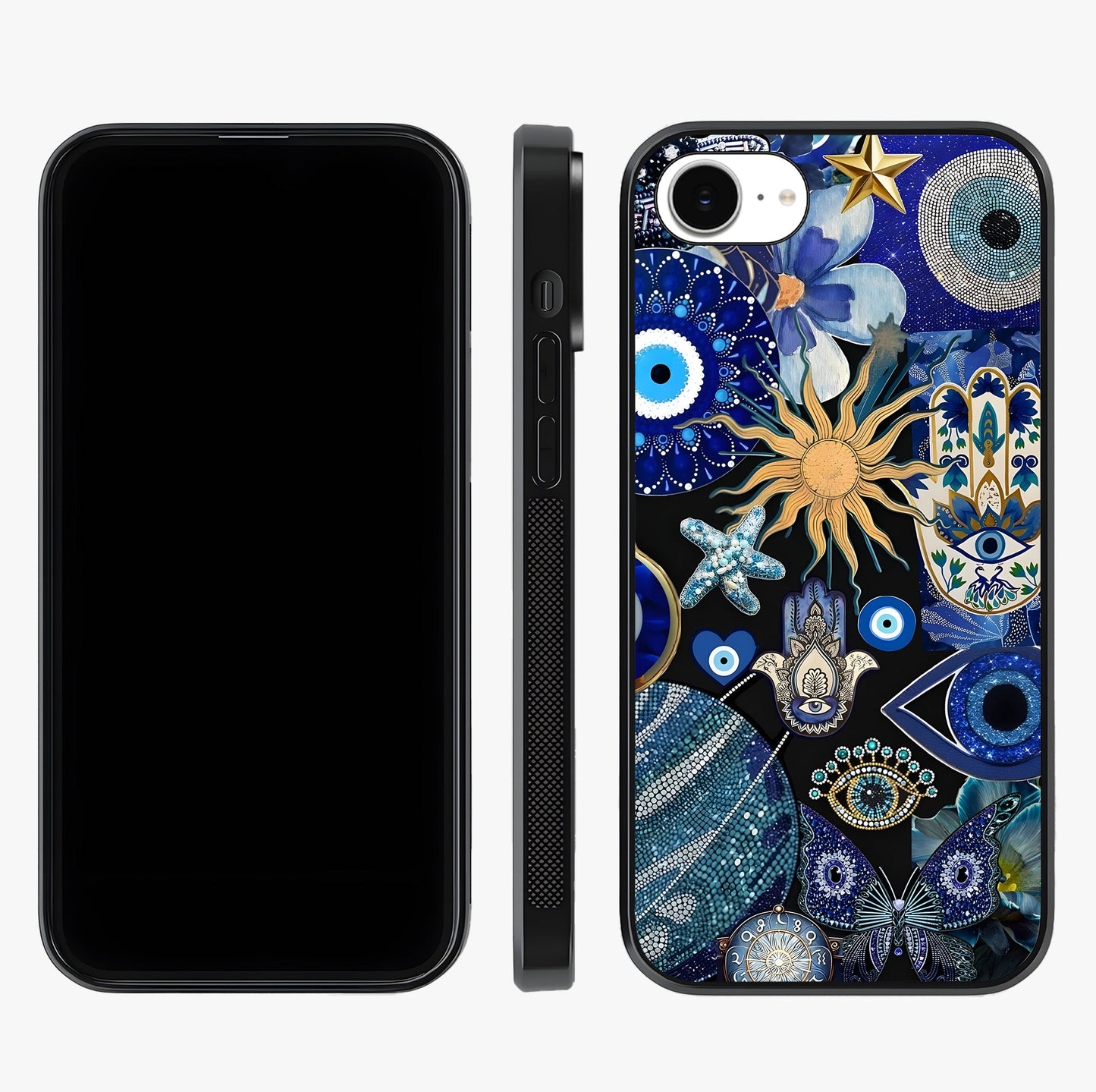 Evil Eye Charm Mix Glass Case displayed upright for full design visibility and premium finish.