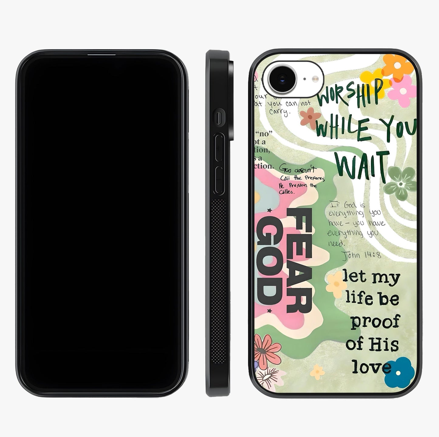 Faith Over Fear Glass Case displayed upright for full design visibility and premium finish.