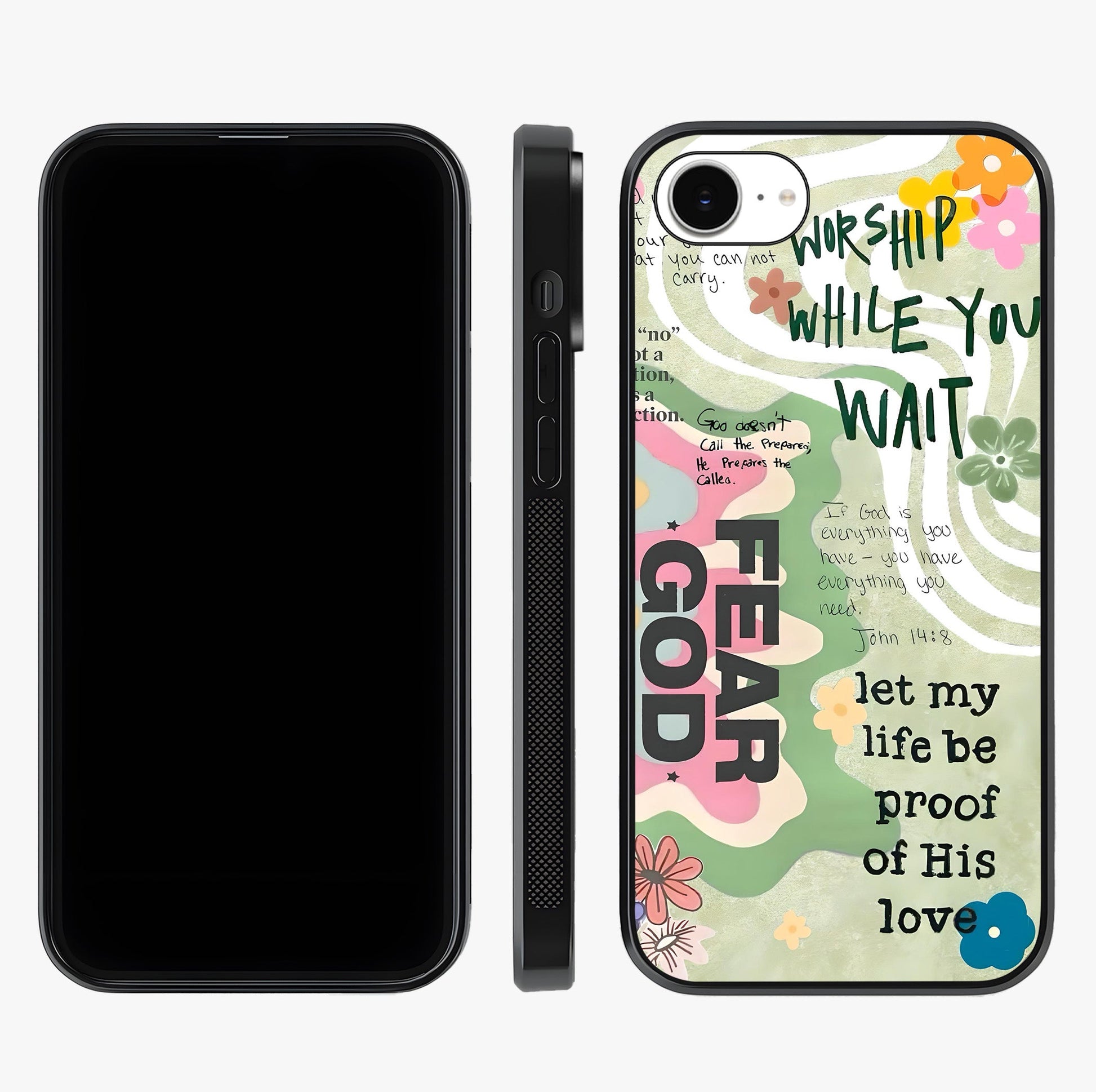 Faith Over Fear Glass Case displayed upright for full design visibility and premium finish.