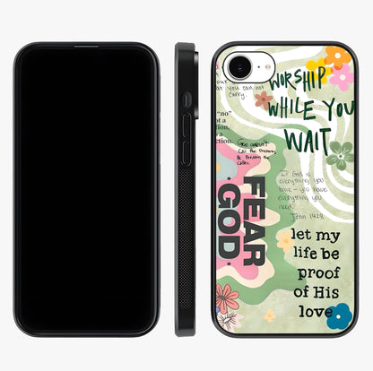 Faith Over Fear Glass Case displayed upright for full design visibility and premium finish.