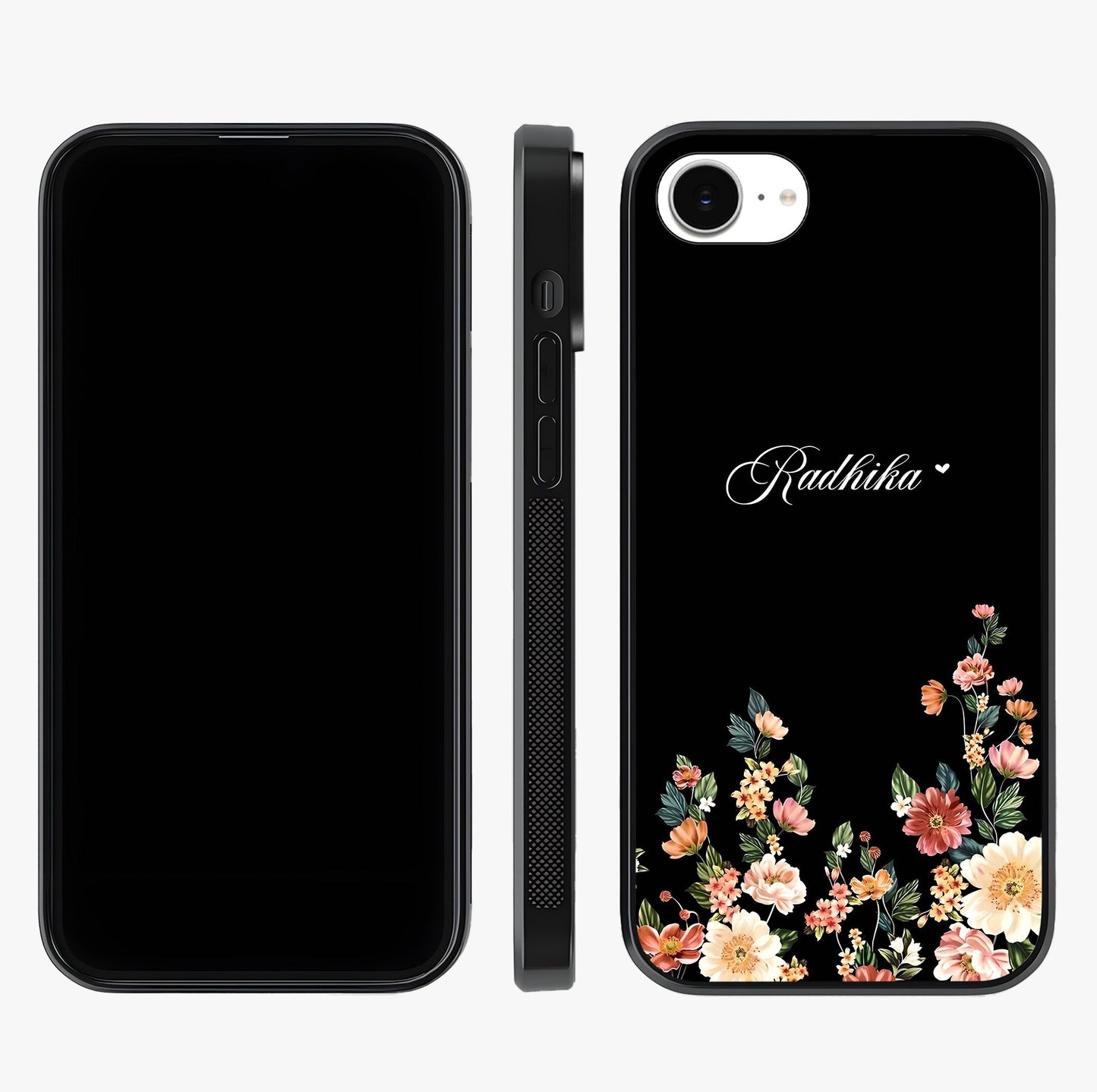 Floral Design With A Custom Personalized Name Glass Case displayed upright for full design visibility and premium finish.