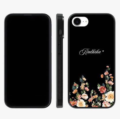 Floral Design With A Custom Personalized Name Glass Case displayed upright for full design visibility and premium finish.
