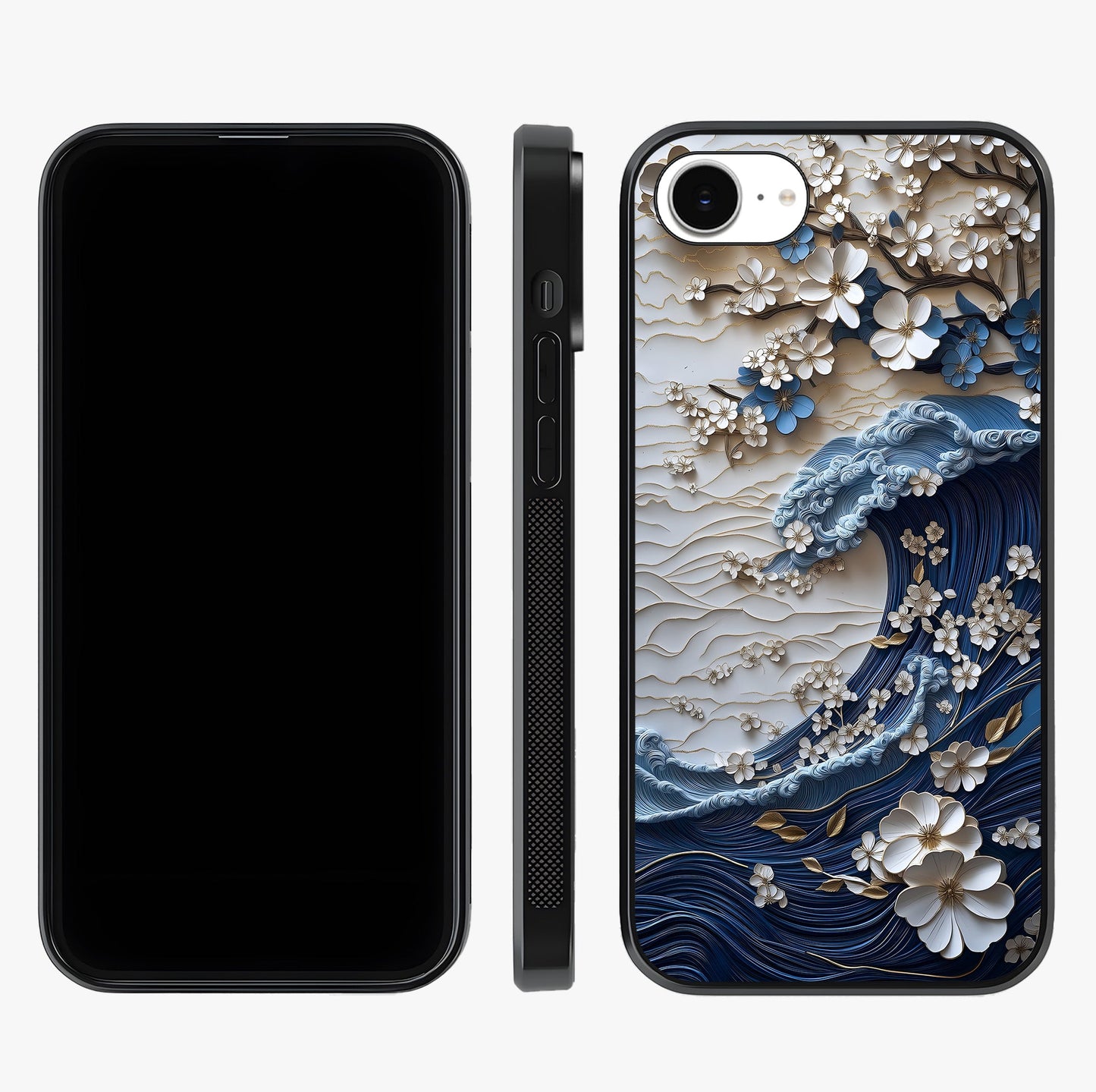Floral Wave Origami Glass Case displayed upright for full design visibility and premium finish.