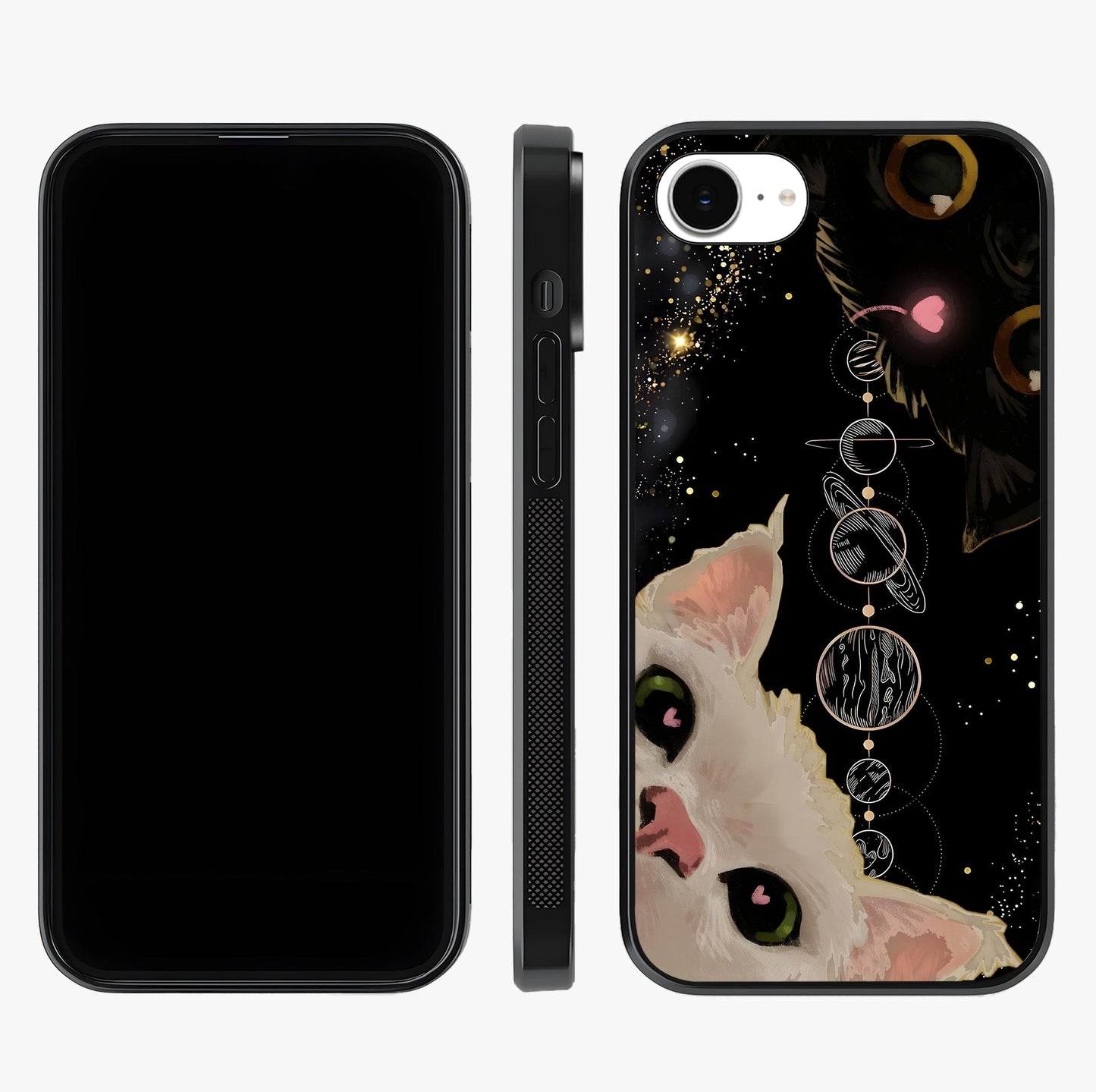 Galactic Cat Glass Case displayed upright for full design visibility and premium finish.
