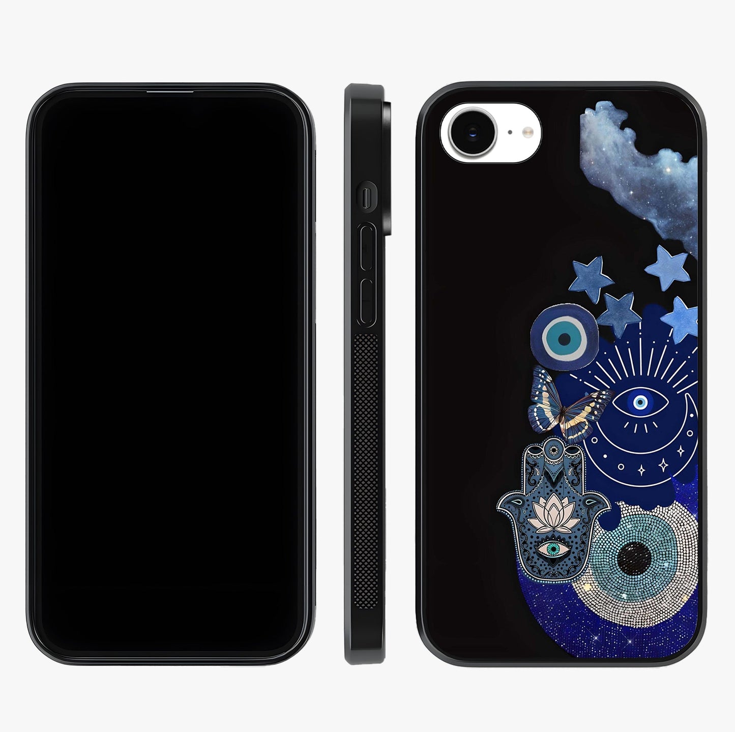 Galactic Charm Cluster Glass Case displayed upright for full design visibility and premium finish.