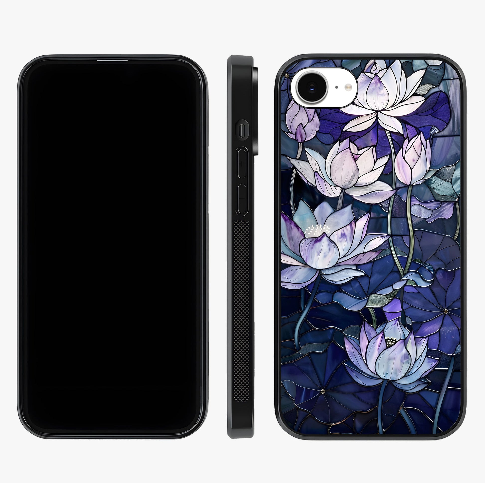 Gloss Petal Rush Glass Case displayed upright for full design visibility and premium finish.
