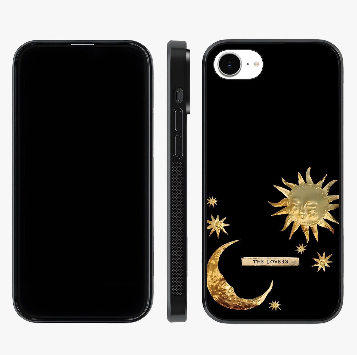 Golden Celestial Charm Glass Case displayed upright for full design visibility and premium finish.