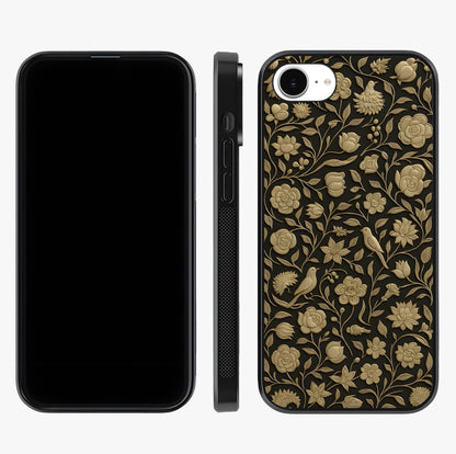 Golden Floral Majesty Glass Case displayed upright for full design visibility and premium finish.