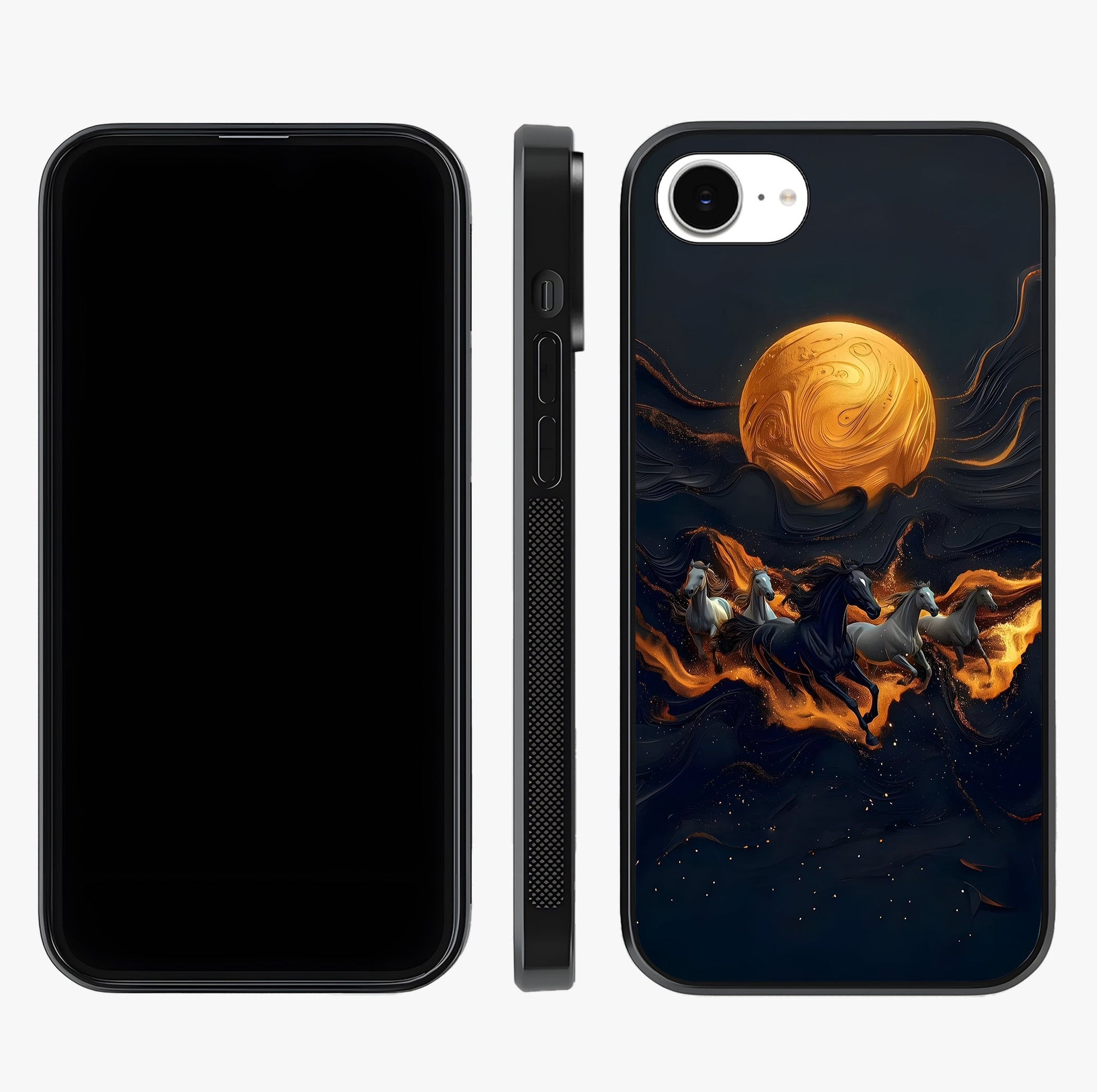 Golden Stallion Moonride Glass Case displayed upright for full design visibility and premium finish.