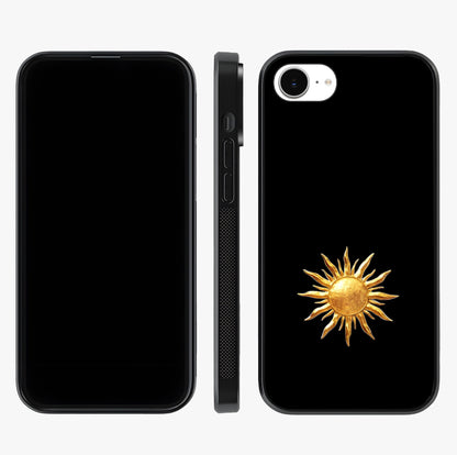 Golden Sun Minimalism Glass Case displayed upright for full design visibility and premium finish.