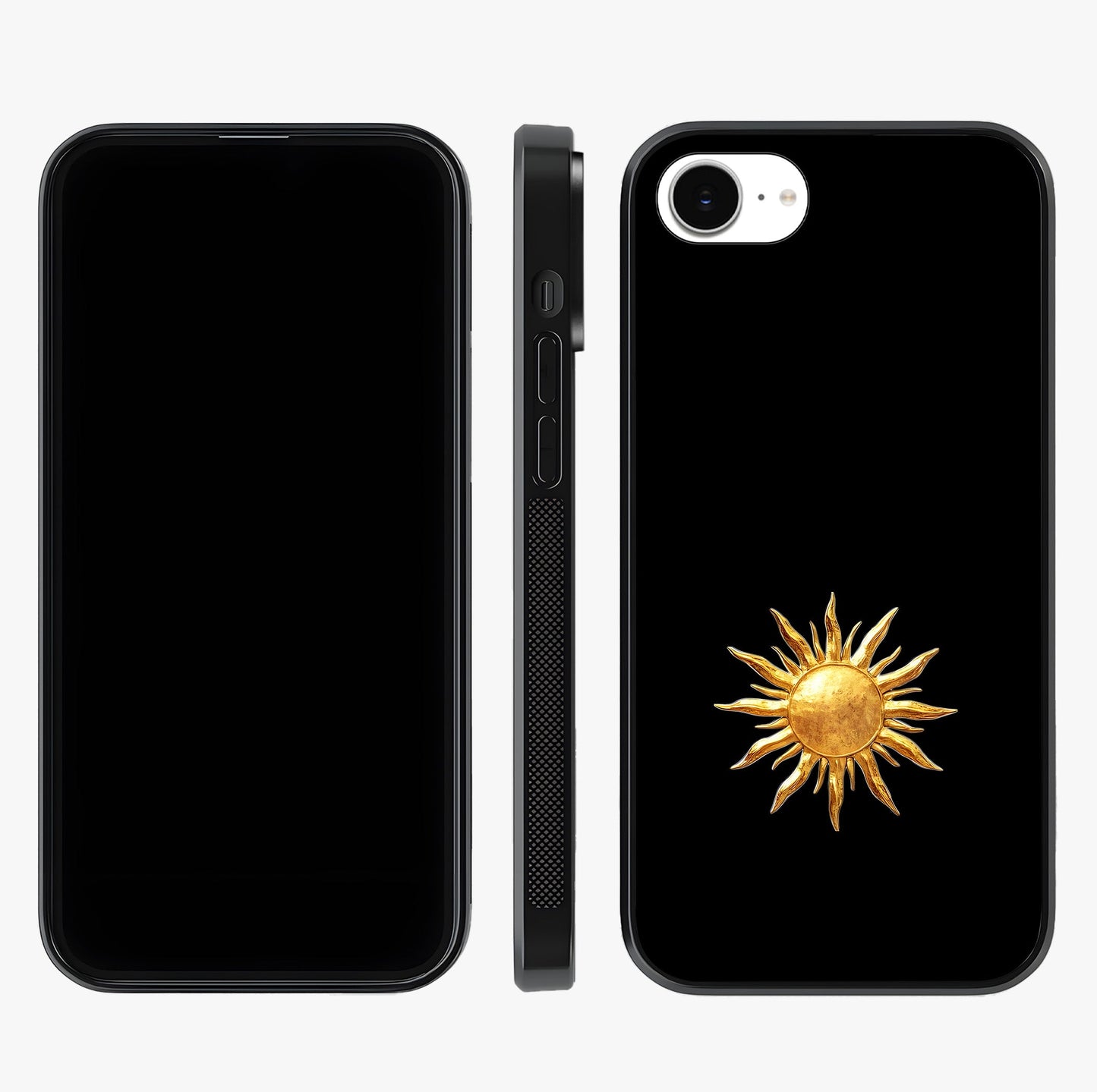 Golden Sun Minimalism Glass Case displayed upright for full design visibility and premium finish.