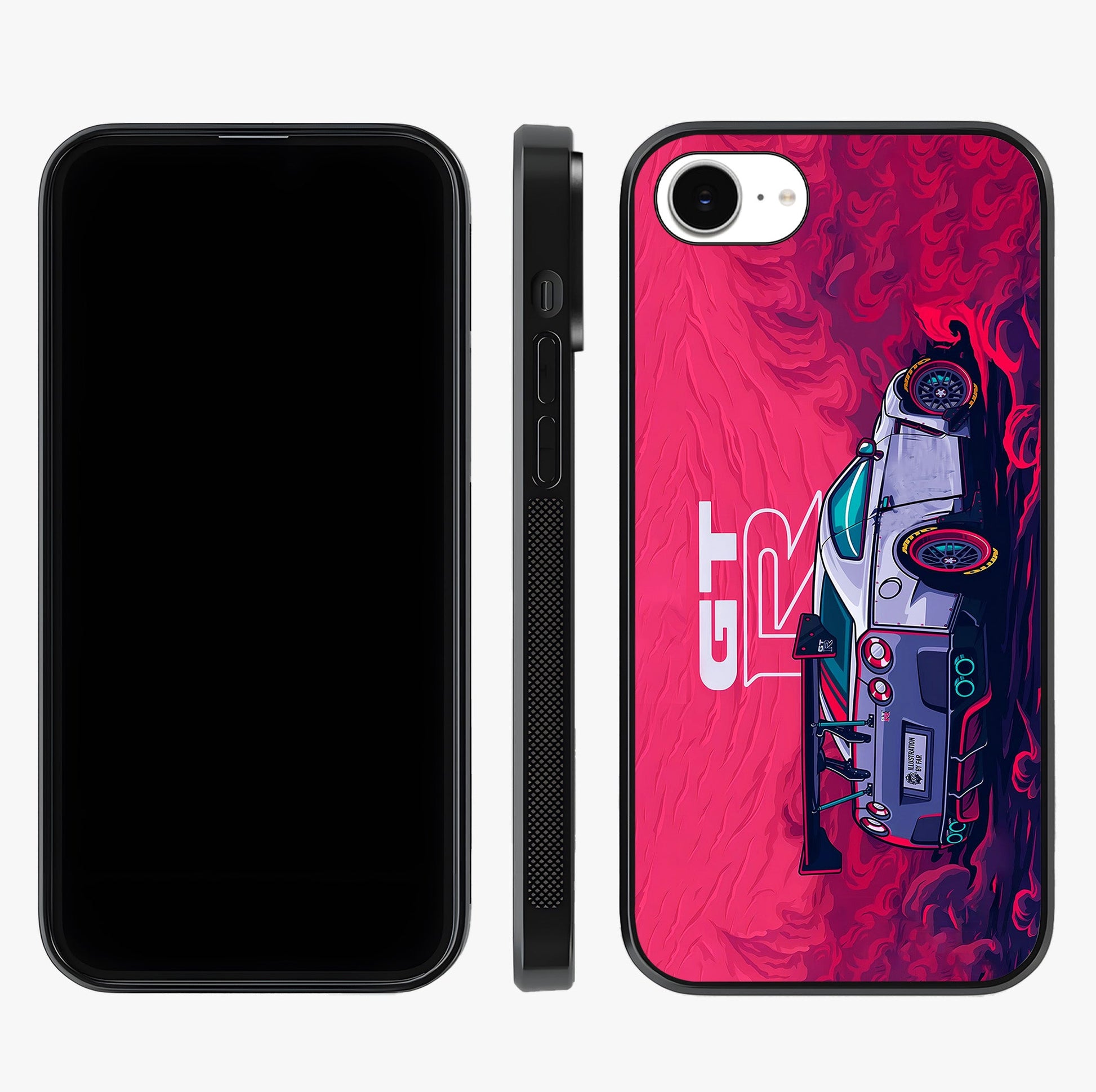 GT R Car Pattern Glass Case displayed upright for full design visibility and premium finish.
