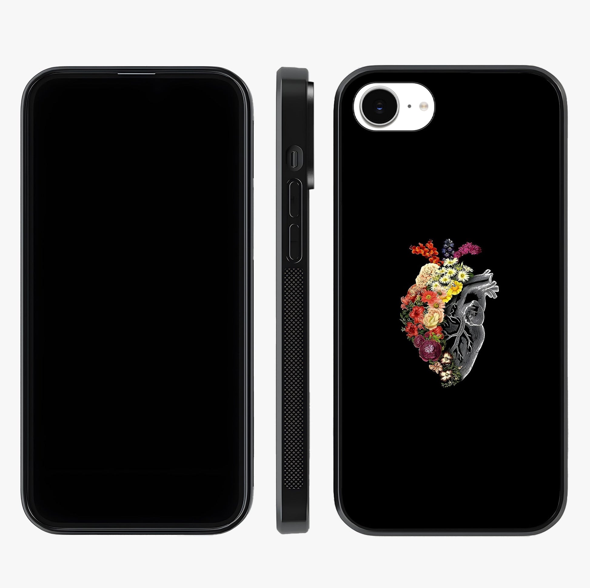 Heart With Flowers Glass Case displayed upright for full design visibility and premium finish.