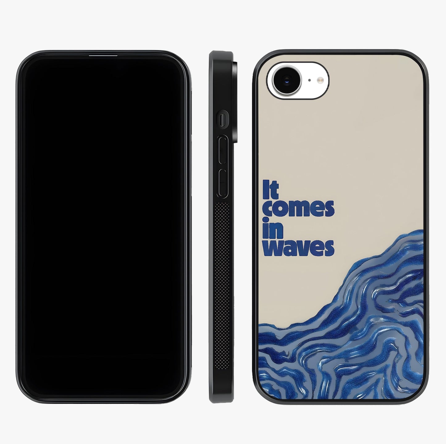 It Comes In Waves Quote Glass Case displayed upright for full design visibility and premium finish.