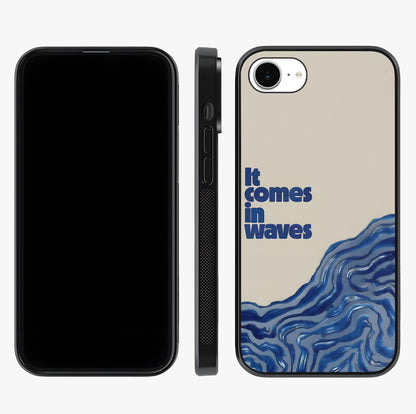 It Comes In Waves Quote Glass Case displayed upright for full design visibility and premium finish.