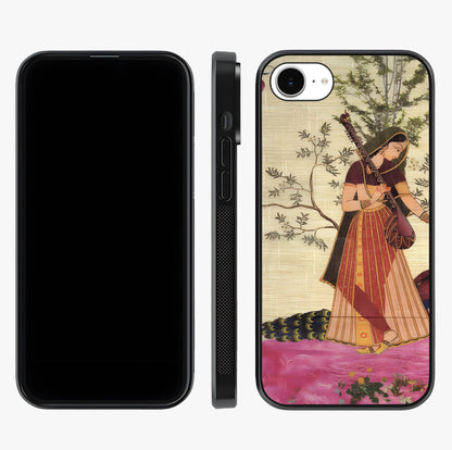 Lady With Veena Art Glass Case displayed upright for full design visibility and premium finish.