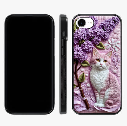 Lavender Cat Whimsy Glass Case displayed upright for full design visibility and premium finish.
