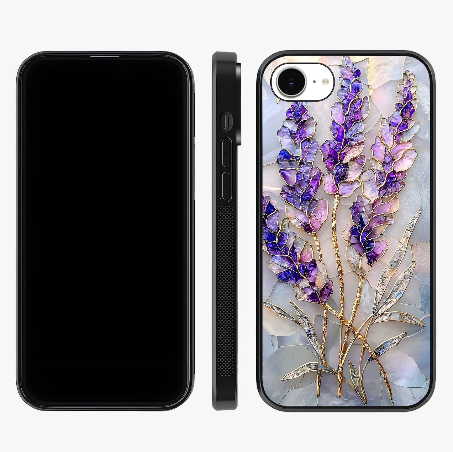 Lavender Dream Glow Glass Case displayed upright for full design visibility and premium finish.