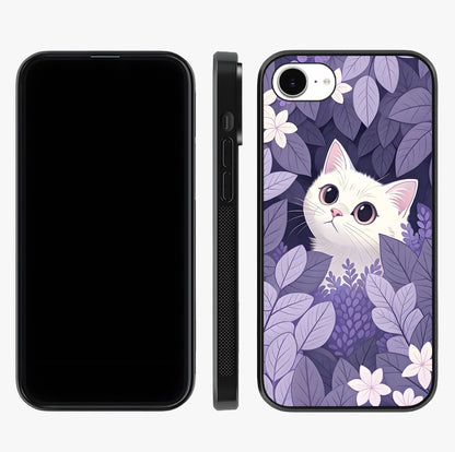 Lilac Hide Peek Cat Glass Case displayed upright for full design visibility and premium finish.