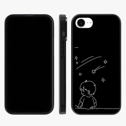 Line Art Boy With Shooting Stars Glass Case displayed upright for full design visibility and premium finish.