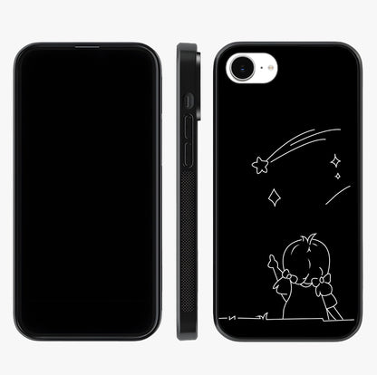 Line Art Girl With Shooting Stars Glass Case displayed upright for full design visibility and premium finish.