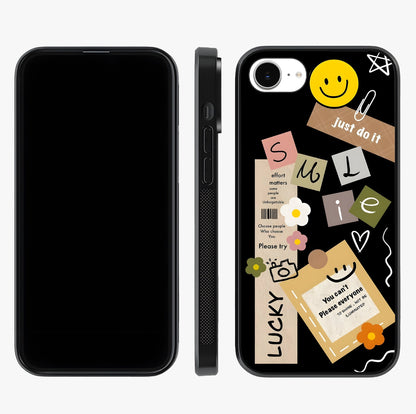 Lucky Aesthetic Collage Glass Case displayed upright for full design visibility and premium finish.