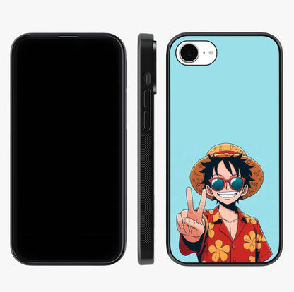 Luffy Summer Anime Vibe Glass Case displayed upright for full design visibility and premium finish.
