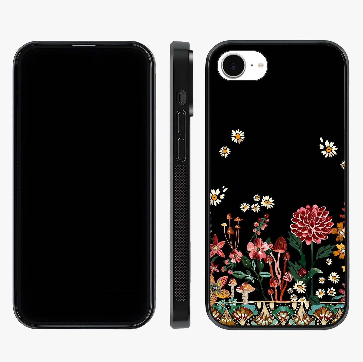 Midnight Bloom Pattern Glass Case displayed upright for full design visibility and premium finish.