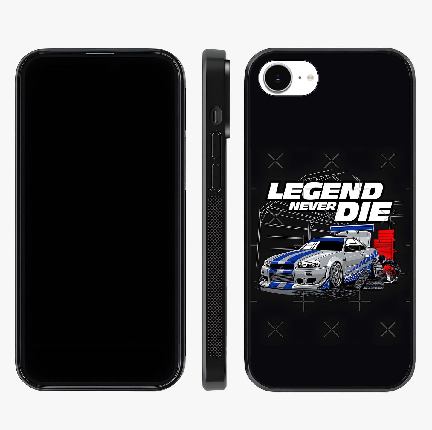 Midnight Racing Legacy Glass Case displayed upright for full design visibility and premium finish.
