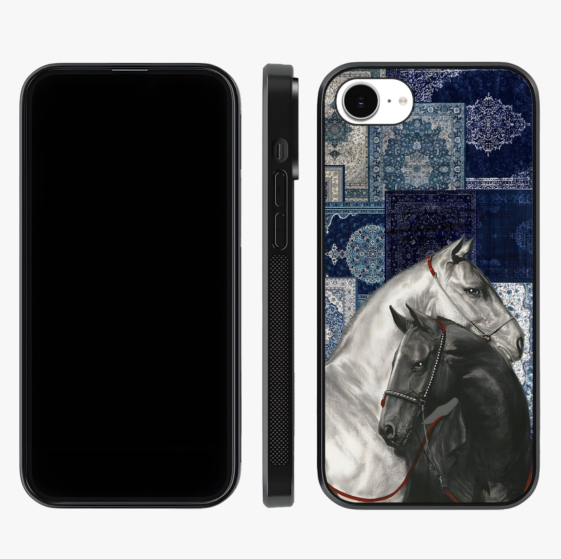 Midnight Stallion Blues Glass Case displayed upright for full design visibility and premium finish.