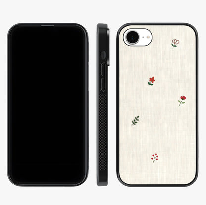 Minimal Petal Whispers Glass Case displayed upright for full design visibility and premium finish.