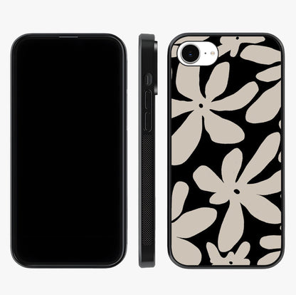 Monochrome Petal Dance Glass Case displayed upright for full design visibility and premium finish.