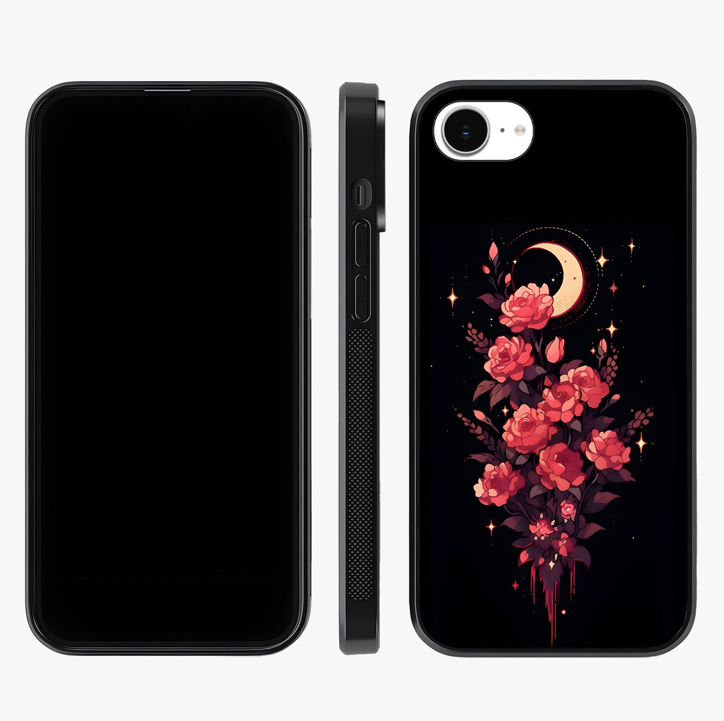 Moonlit Floral Elegance Glass Case displayed upright for full design visibility and premium finish.