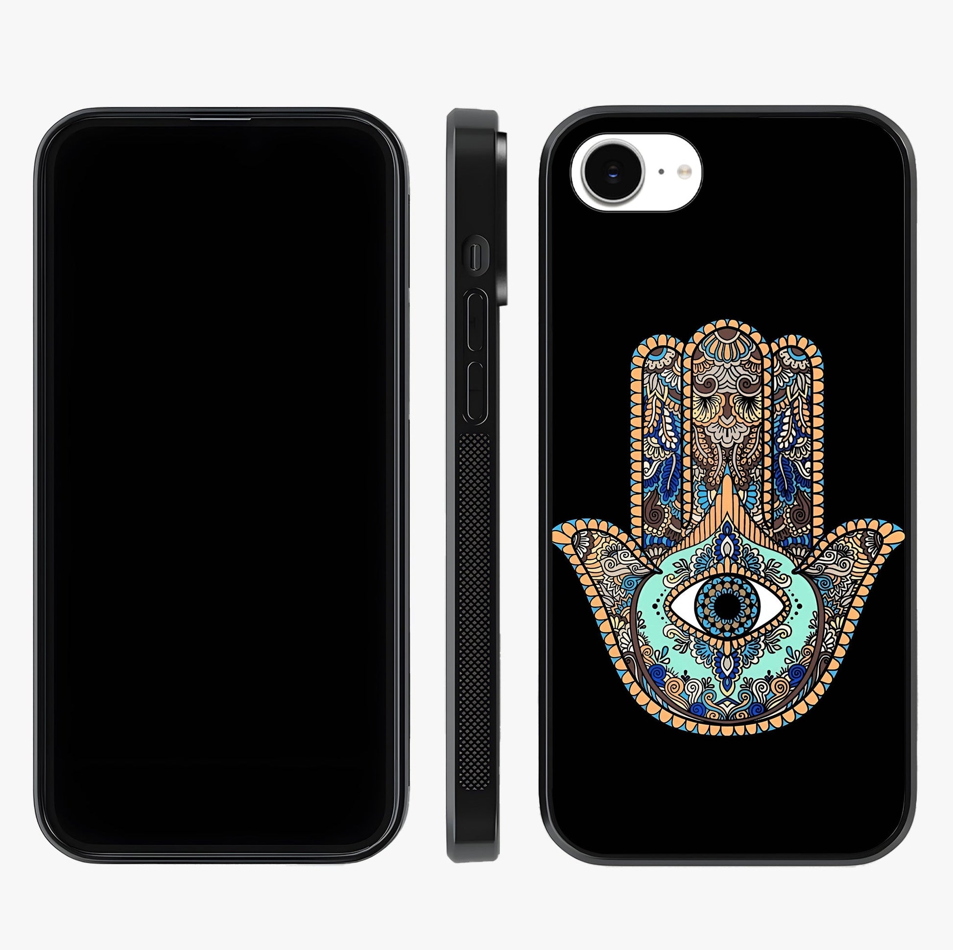 Mystic Hamsa Eye Glass Case displayed upright for full design visibility and premium finish.