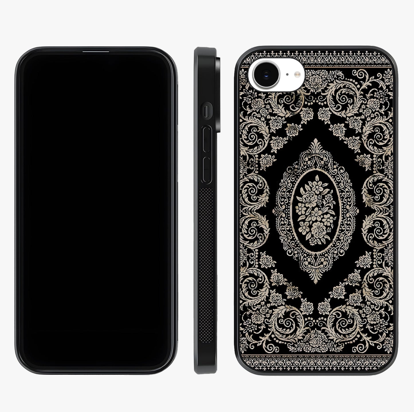 Noir Bloom Elegance Glass Case displayed upright for full design visibility and premium finish.