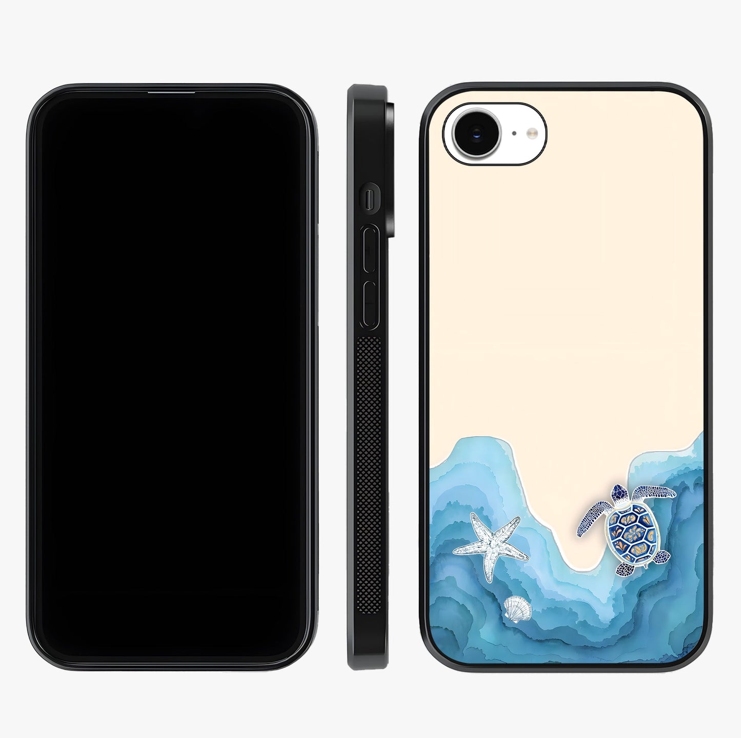 Ocean Drift Turtle Glass Case displayed upright for full design visibility and premium finish.