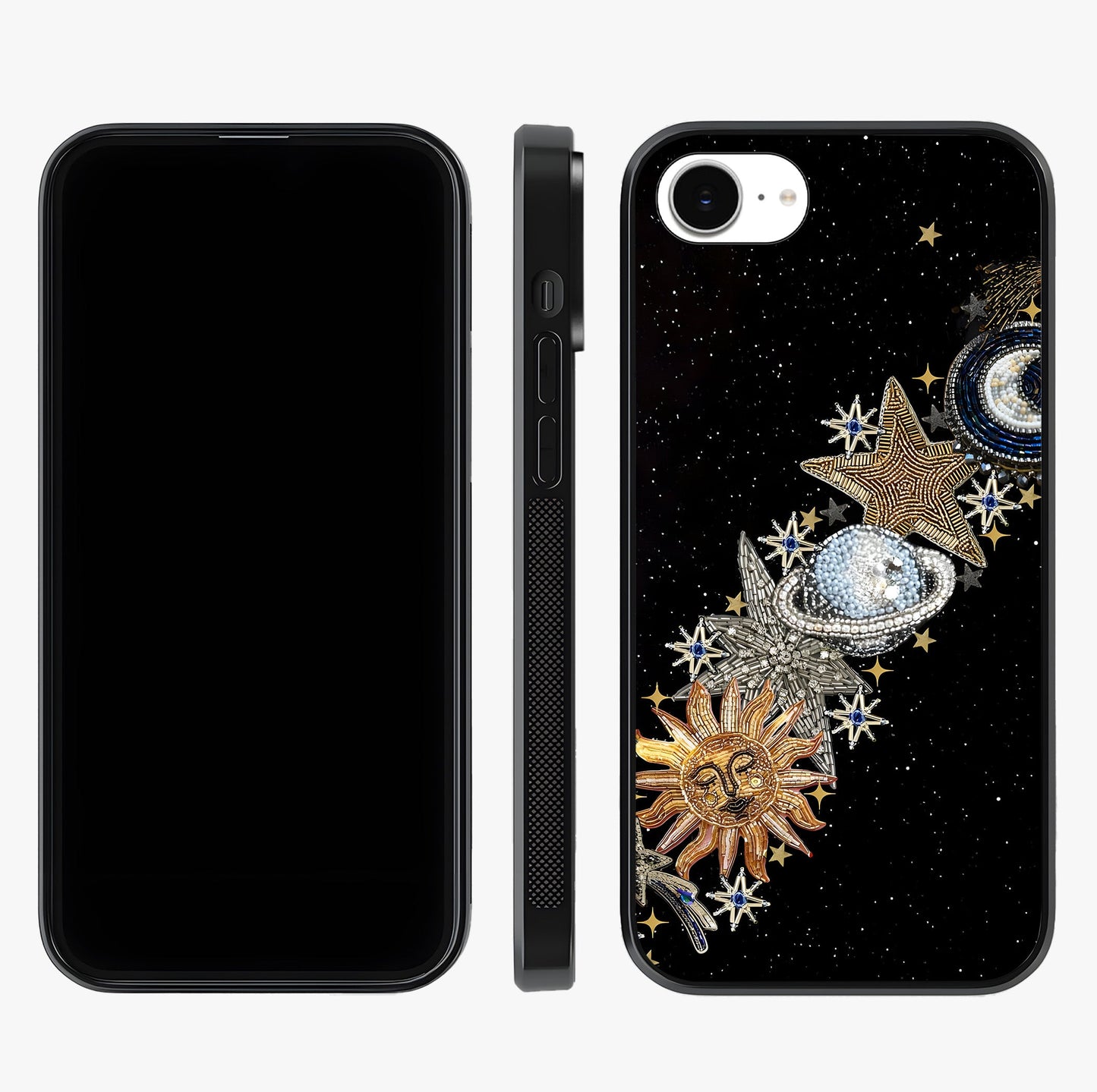 Pearls Universe Object Glass Case displayed upright for full design visibility and premium finish.