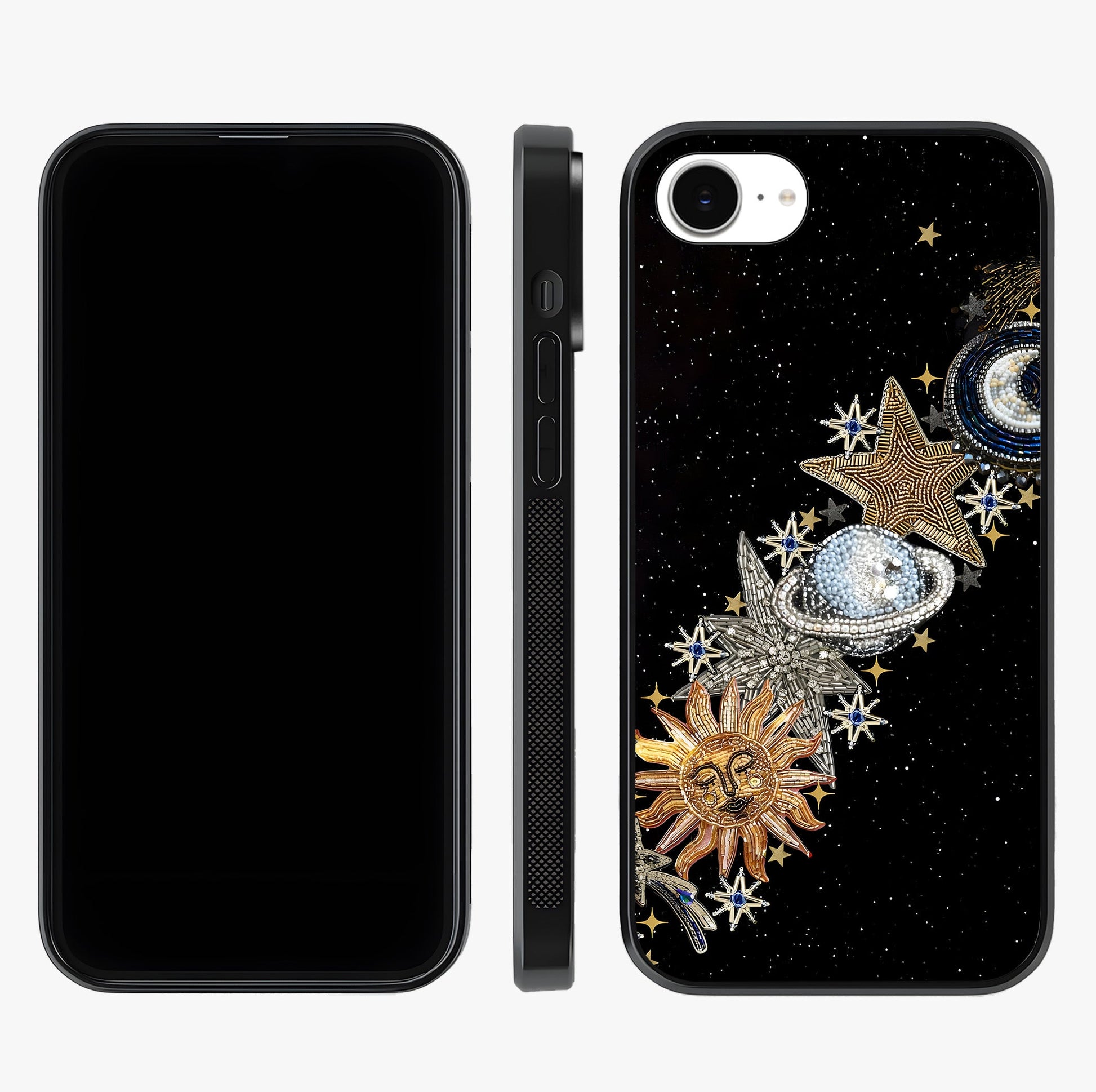 Pearls Universe Object Glass Case displayed upright for full design visibility and premium finish.