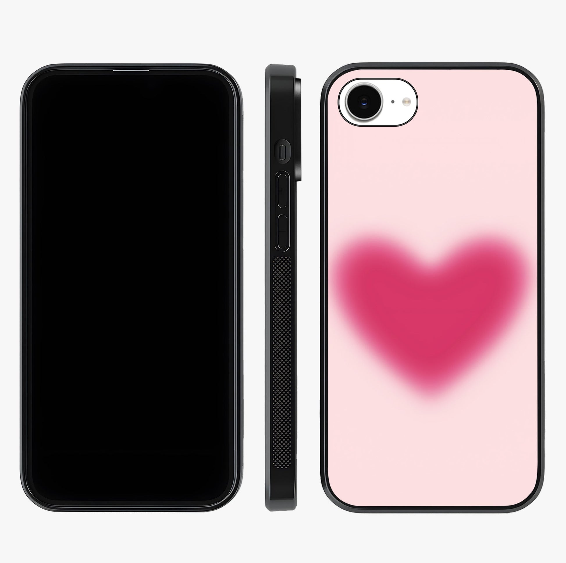 Pink Aura Heart Glass Case displayed upright for full design visibility and premium finish.