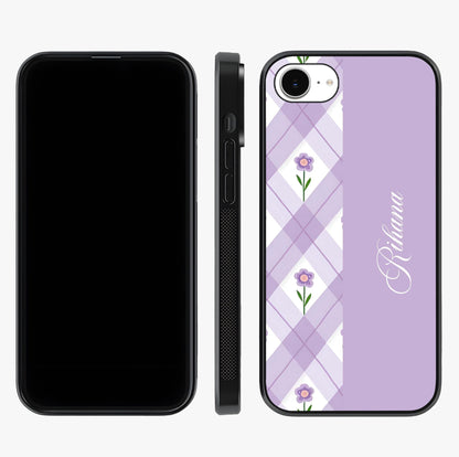 Purple Diamond Floral Glass Case displayed upright for full design visibility and premium finish.