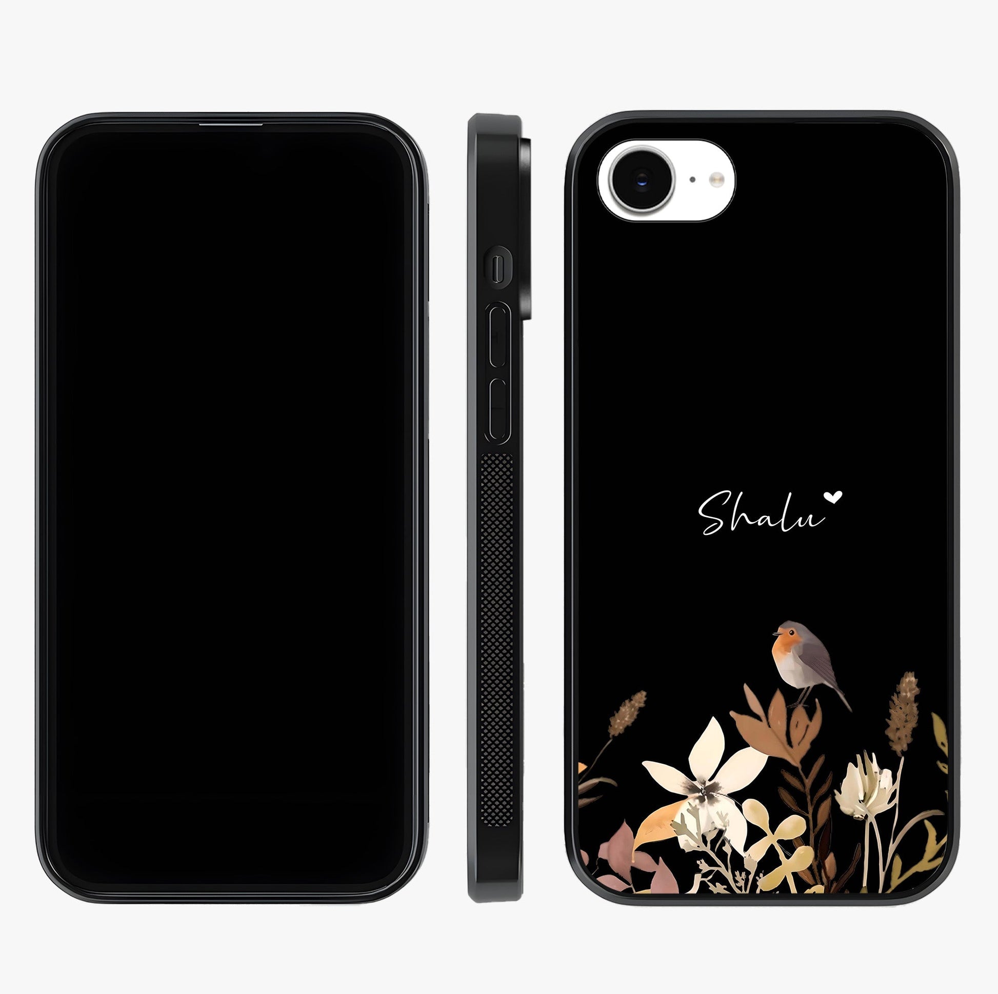 Quiet Garden Tune Custom Name Glass Case displayed upright for full design visibility and premium finish.