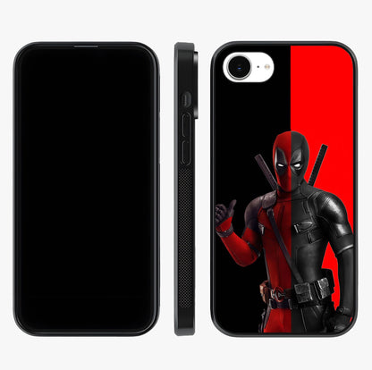 Red & Black Deadpool Theme Glass Case displayed upright for full design visibility and premium finish.