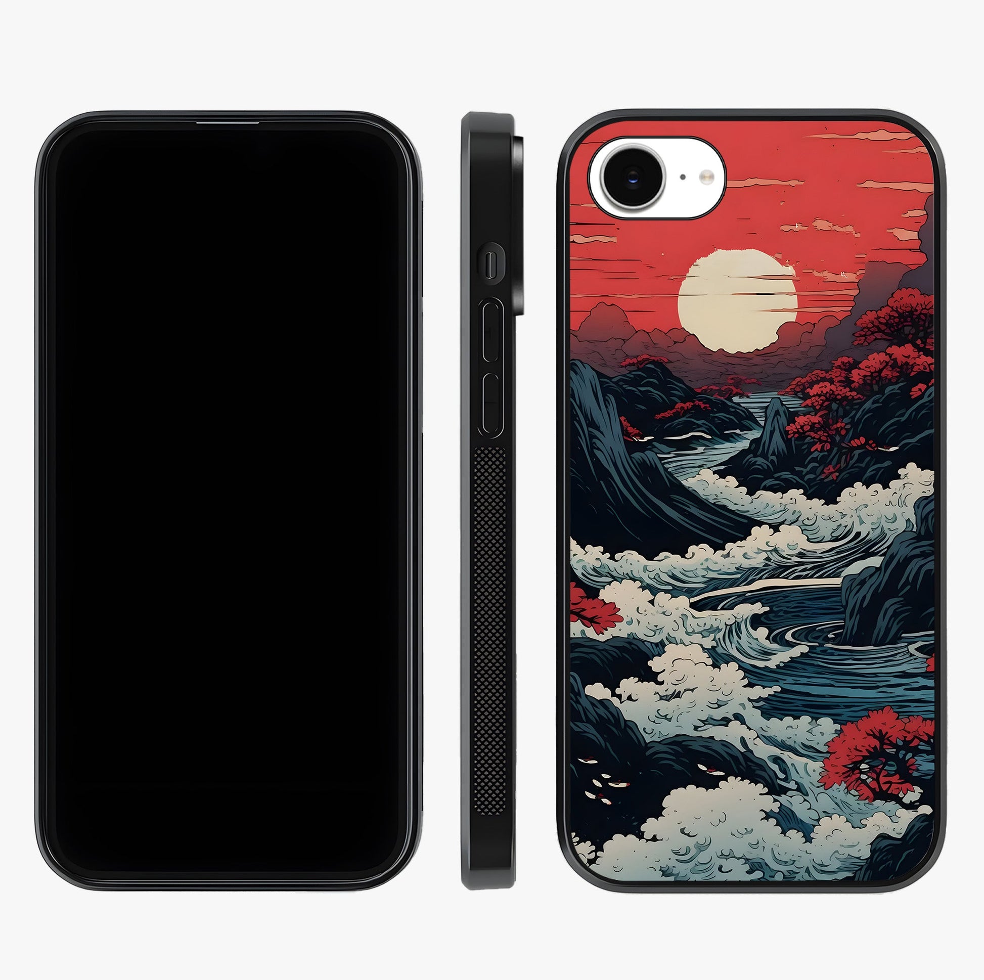Red Sunset Scenery Glass Case displayed upright for full design visibility and premium finish.