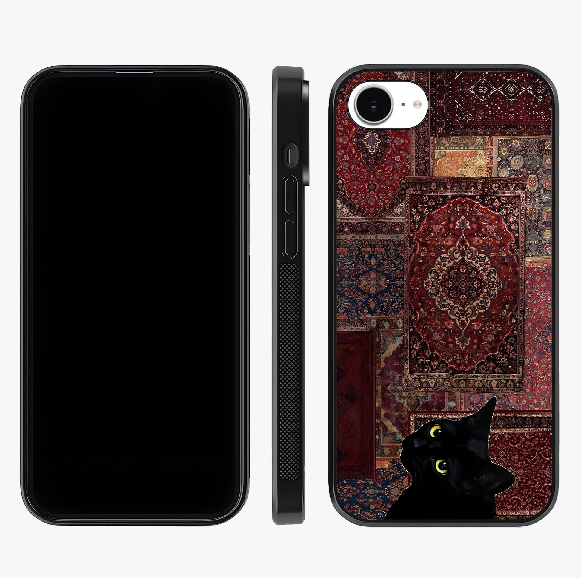 Regal Magic Cat Apple Glass Case displayed upright for full design visibility and premium finish.