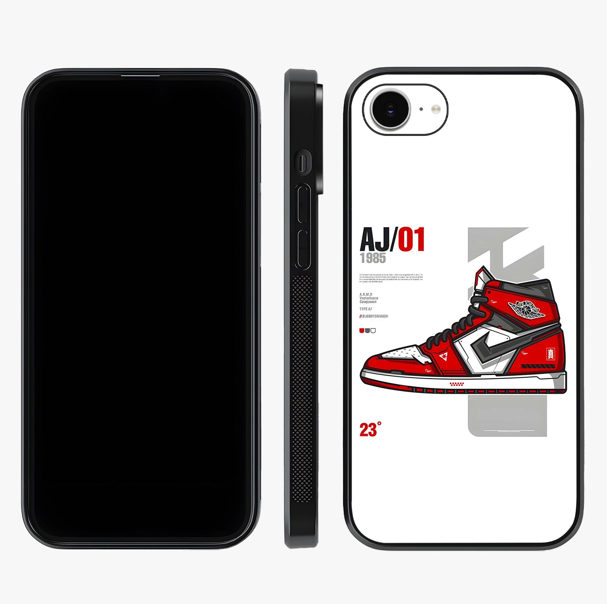 Retro Sneaker Blueprint Glass Case displayed upright for full design visibility and premium finish.