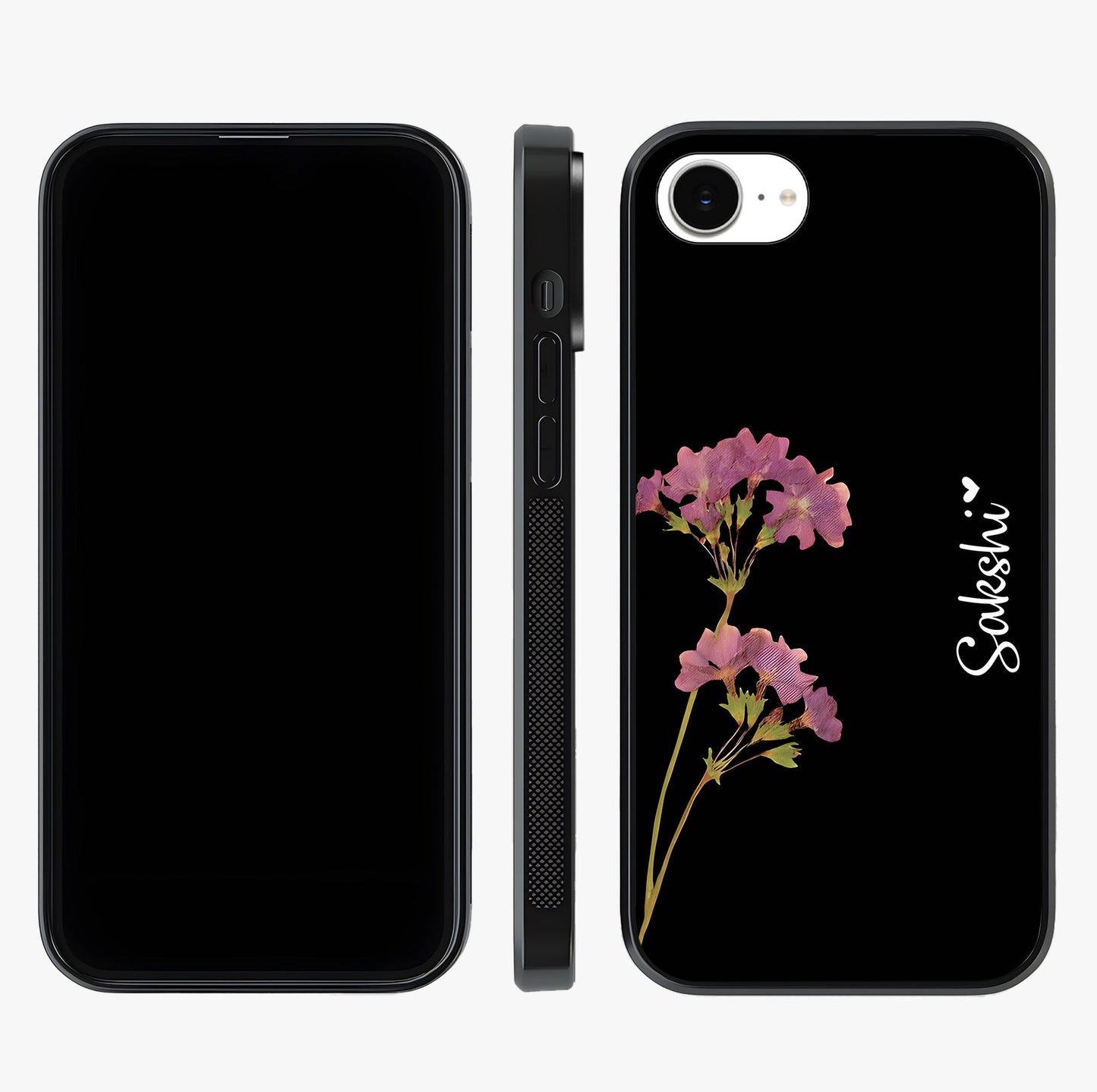 Riching Lavender Flower Custom Name Glass Case displayed upright for full design visibility and premium finish.