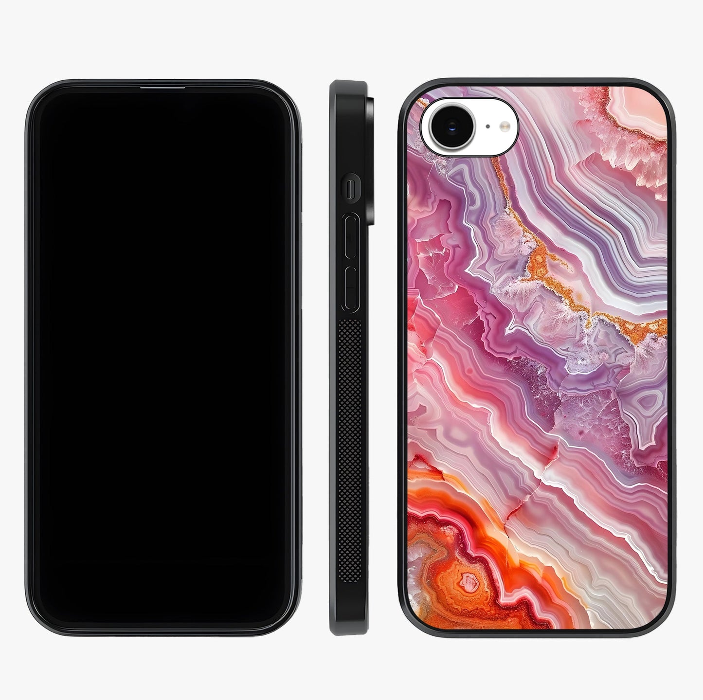 Rose Quartz Marble Glass Case displayed upright for full design visibility and premium finish.