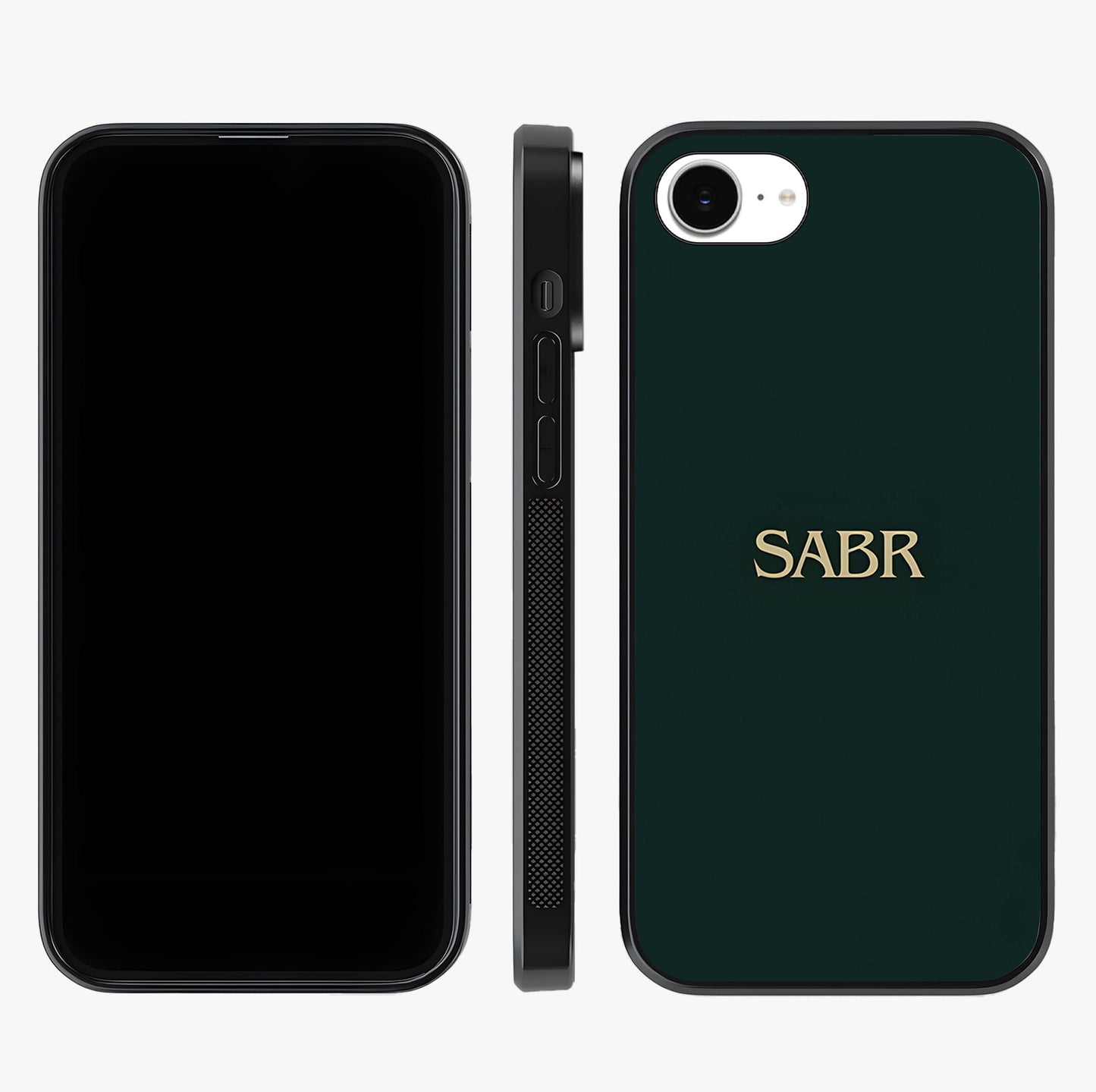 Sabr Minimal Patience Glass Case displayed upright for full design visibility and premium finish.